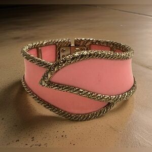 Vintage Gold Tone Pink Acrylic/Lucite Hinged Bracelet. Fits 7-9” Comfortably.